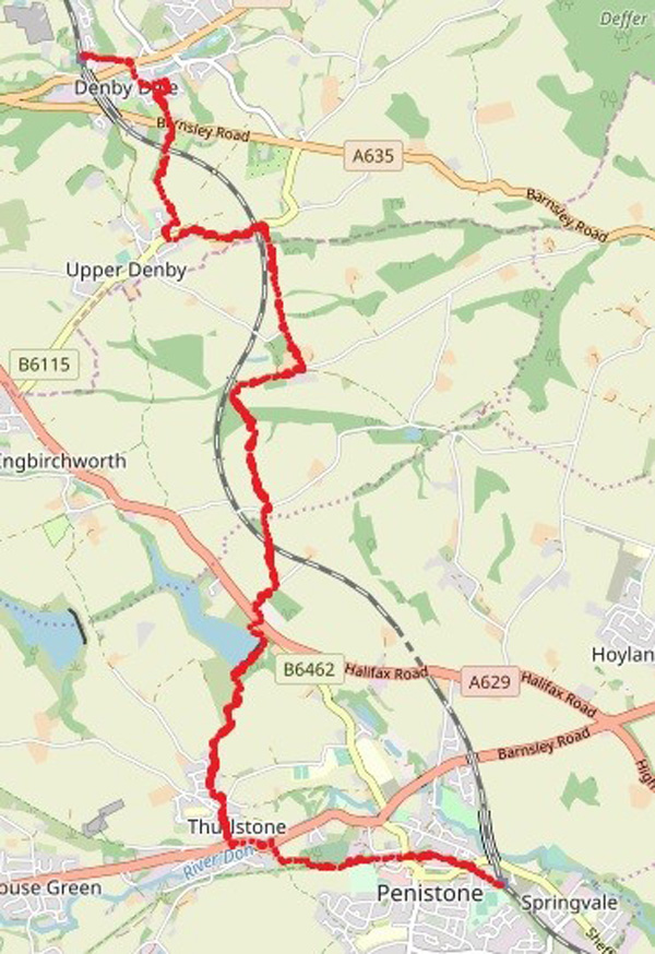 Denby Dale to Penistone map