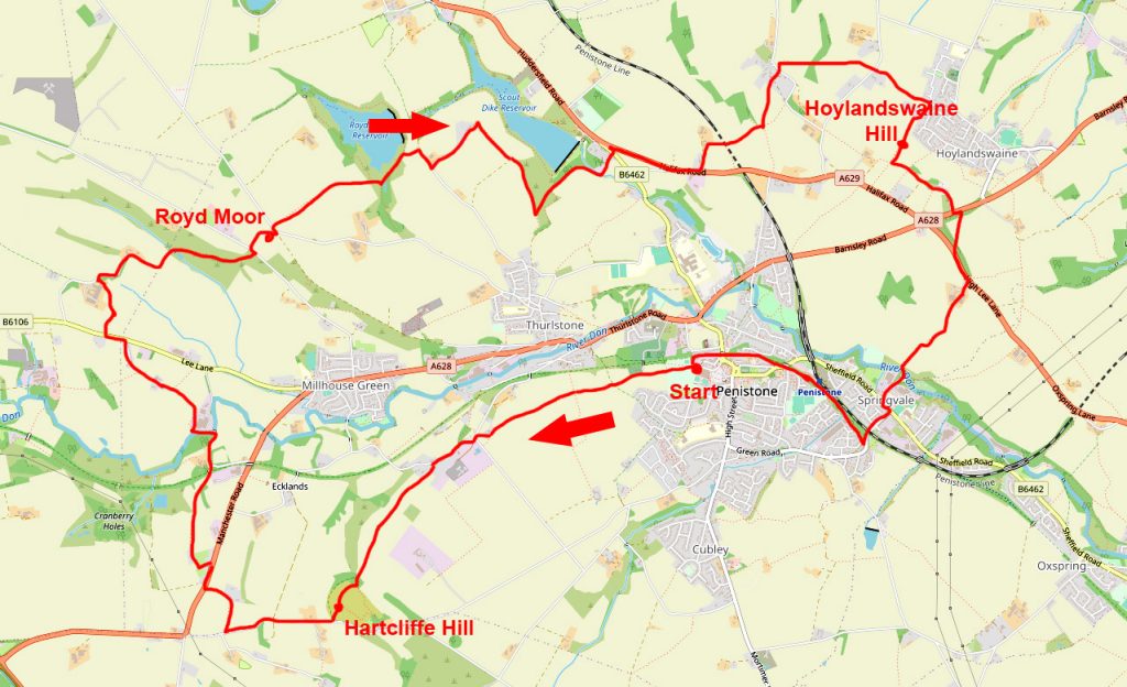 Penistone Three Peaks walk map